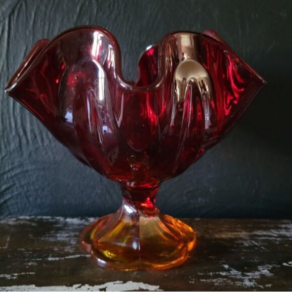 Vintage Amberina Persimmon Orange Glass Compote Amberina, Glowy, L.E. Smith - Picture 2 of 5